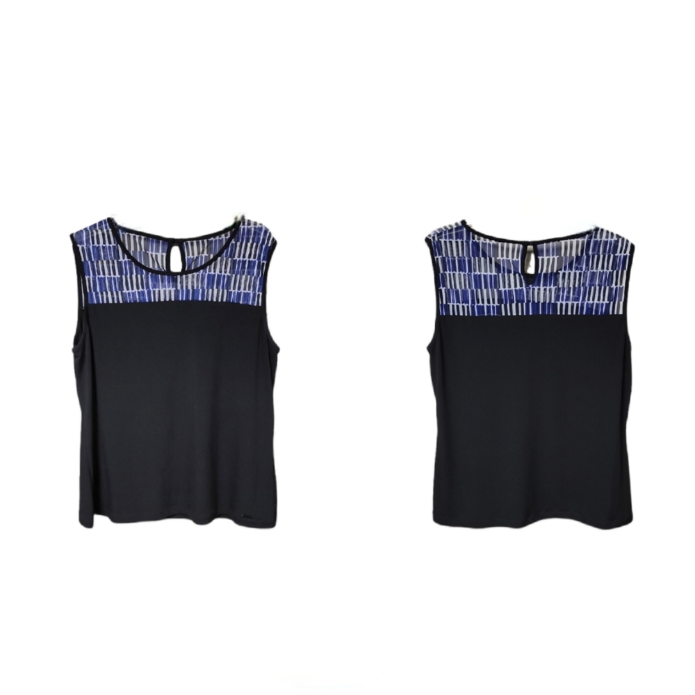 NWOT Calvin Klein Black Sleeveless Top Sheer Neckline Multi Colored Neckline XL